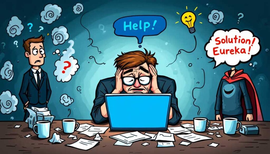 Ein Benutzer, der auf einem Laptop Probleme mit Software hat.