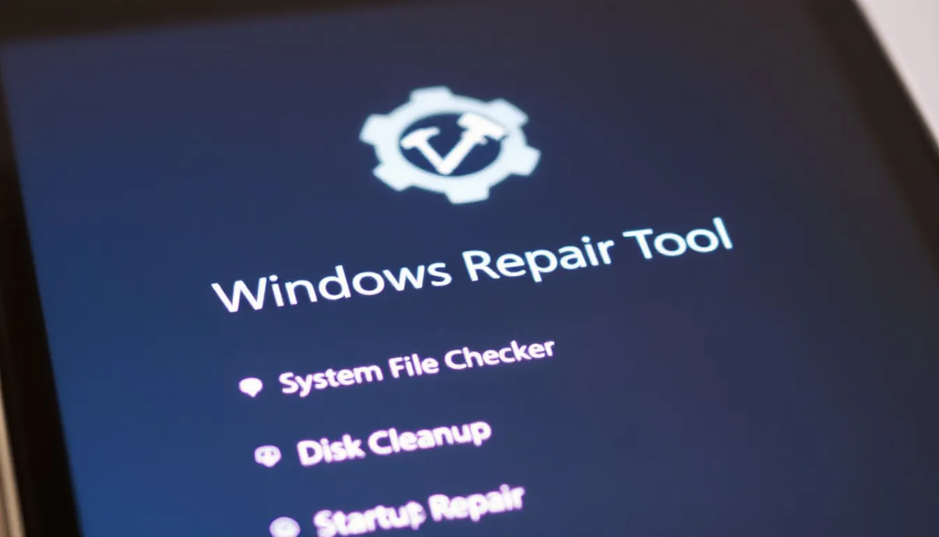 Das Bild zeigt das Microsoft Windows Reparatur-Tool, das für Windows 10 und Windows 11 verwendet wird, um Probleme mit dem Betriebssystem zu beheben. Es enthält Optionen wie die Systemdateiprüfung und die Online Cleanup Image-Funktion, um Fehler zu diagnostizieren und die Leistung des PCs zu optimieren.