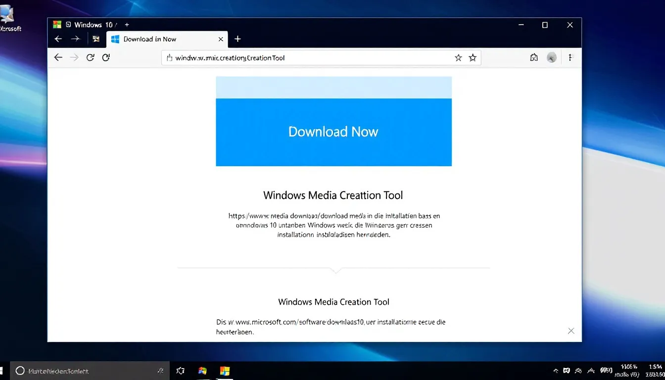 Das Bild zeigt die Benutzeroberfläche des Windows Media Creation Tools, das zur Erstellung und Installation von Windows 10 oder Windows 11 verwendet wird. Es bietet Optionen zur Neuinstallation, Reparatur und Aktualisierung des Betriebssystems sowie zur Problembehandlung bei Windows-Updates.